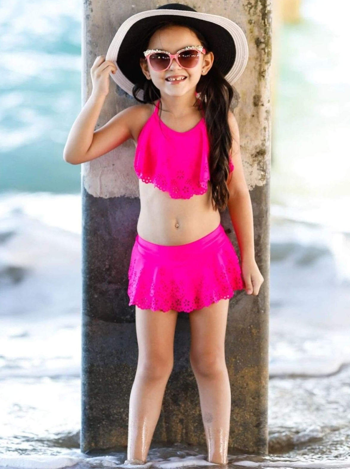 Kids Resort Wear | Girls Floral Ruffle Skirted Two-Piece Swimsuit 