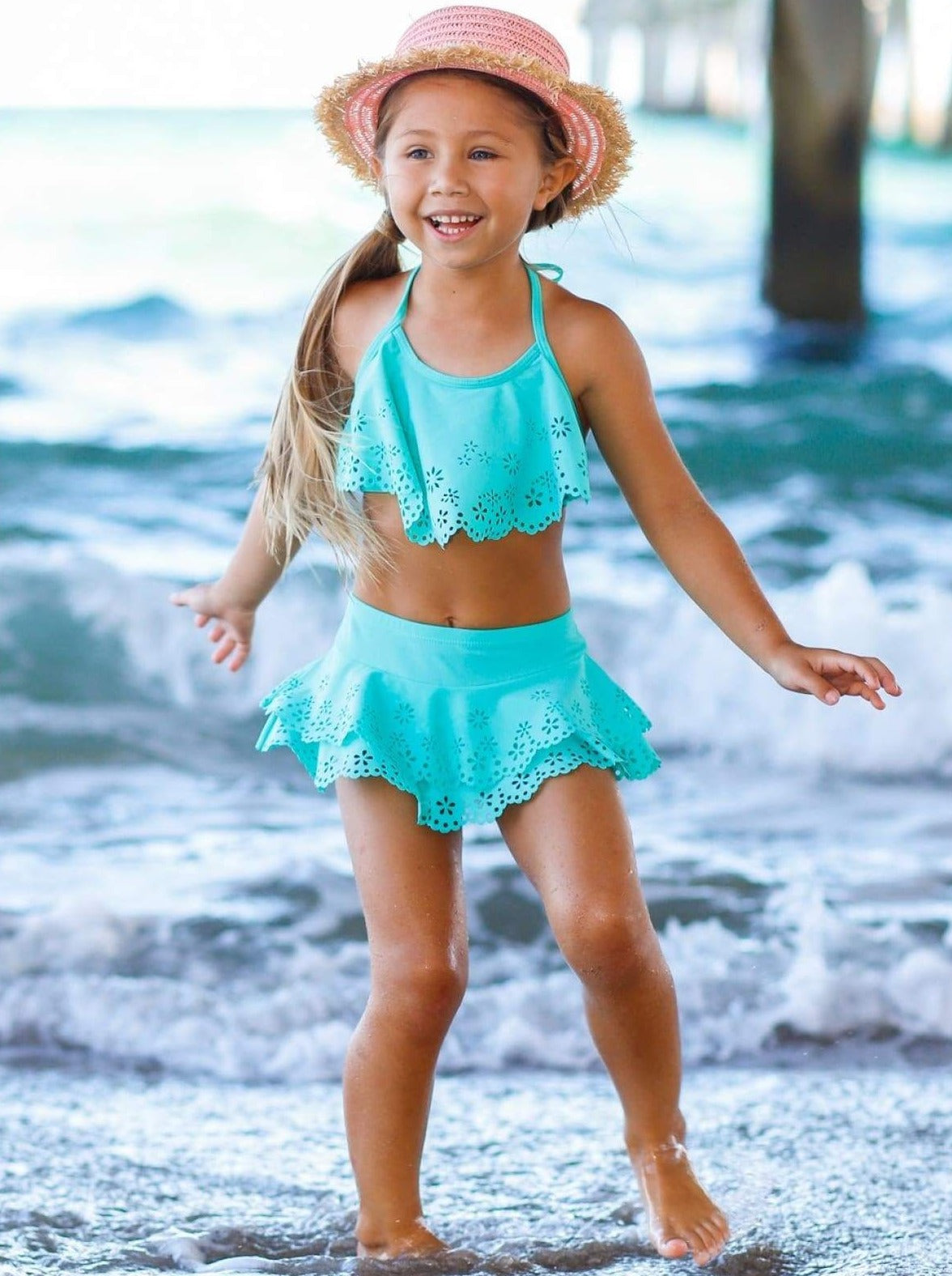 Kids Resort Wear | Girls Floral Ruffle Skirted Two-Piece Swimsuit 