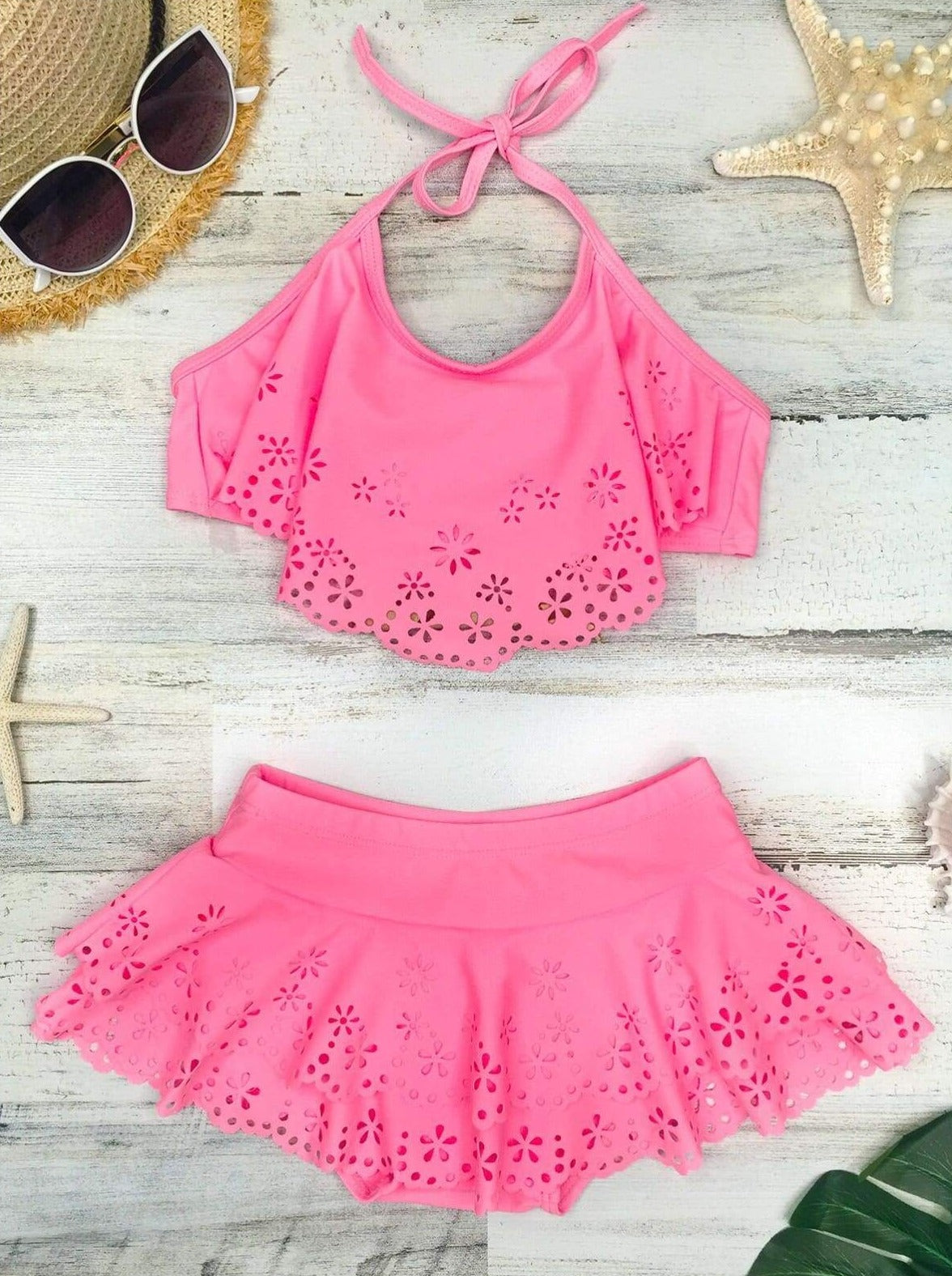 Kids Resort Wear | Girls Floral Ruffle Skirted Two-Piece Swimsuit 