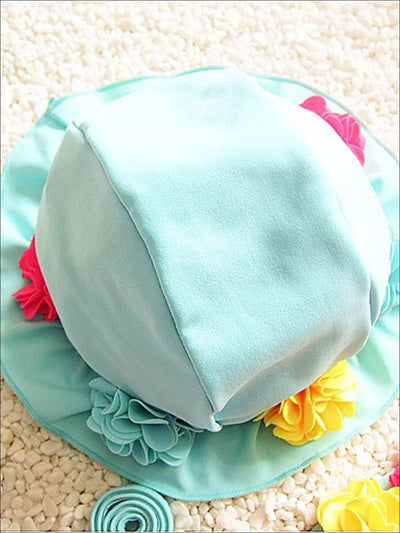 Girls Floral Tie Up Skirted Two Piece Swimsuit With Matching Hat - Girls Two Piece Swimsuit