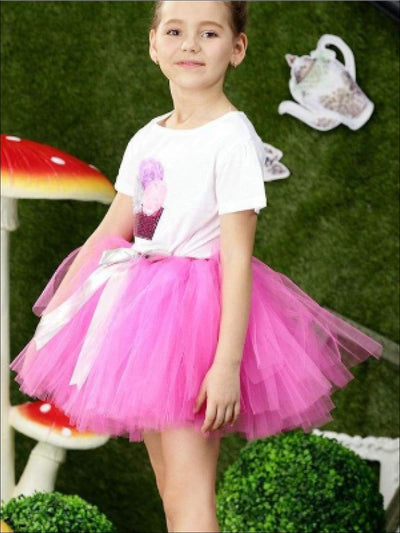 Girls Summer Clothes | White Sequin Tee & Tulle Tutu Skirt Set