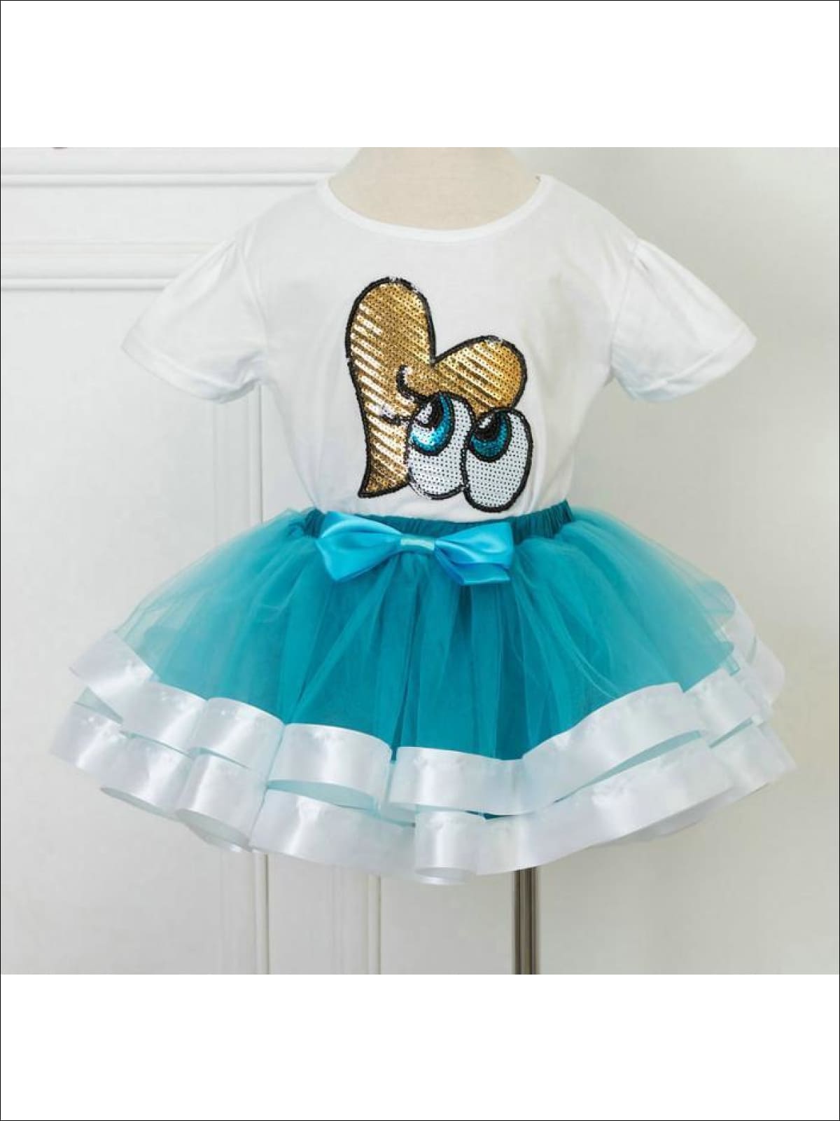 Girls Summer Clothes | White Sequin Tee & Tulle Tutu Skirt Set
