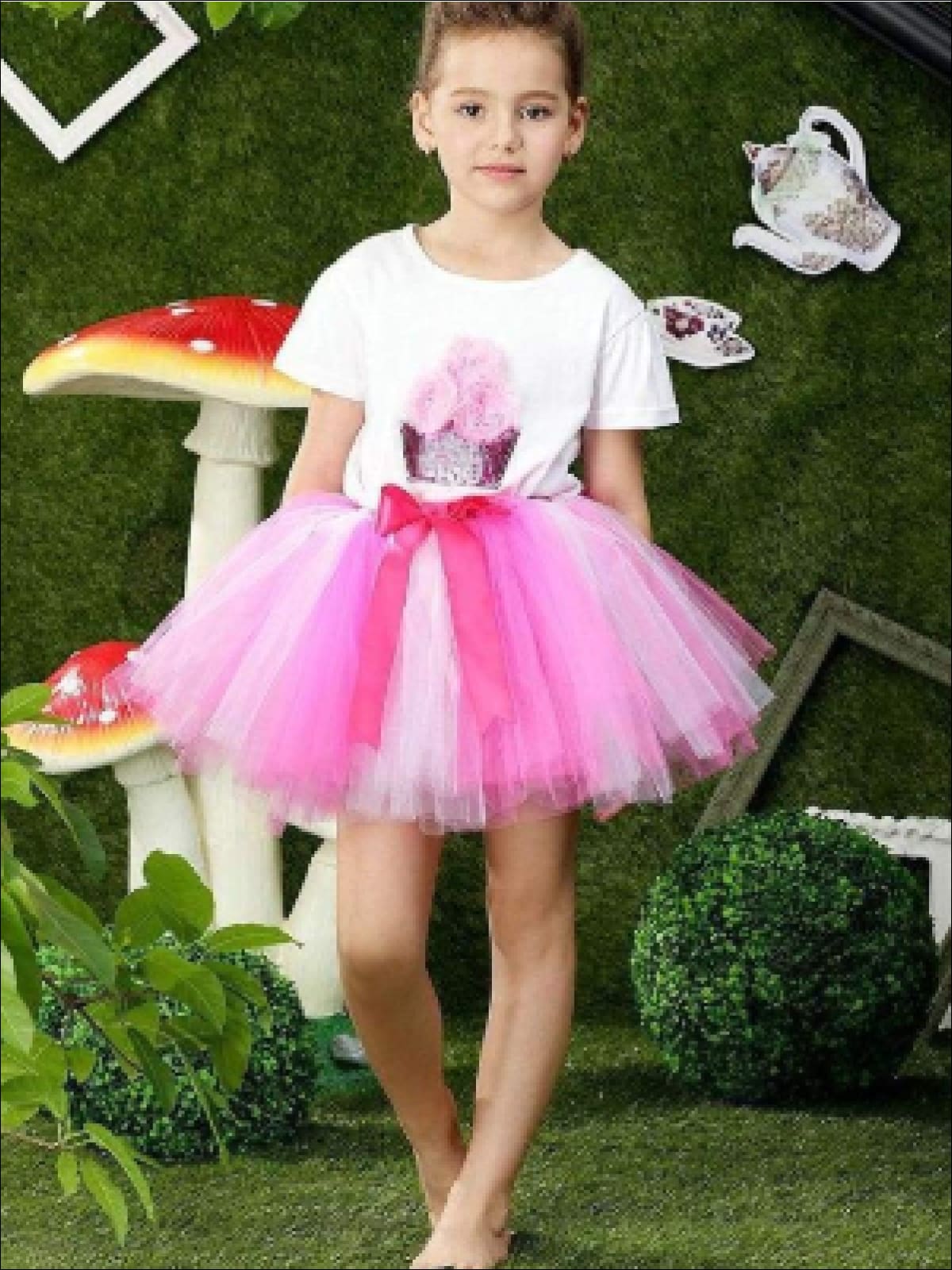 Girls Summer Clothes | White Sequin Tee & Tulle Tutu Skirt Set