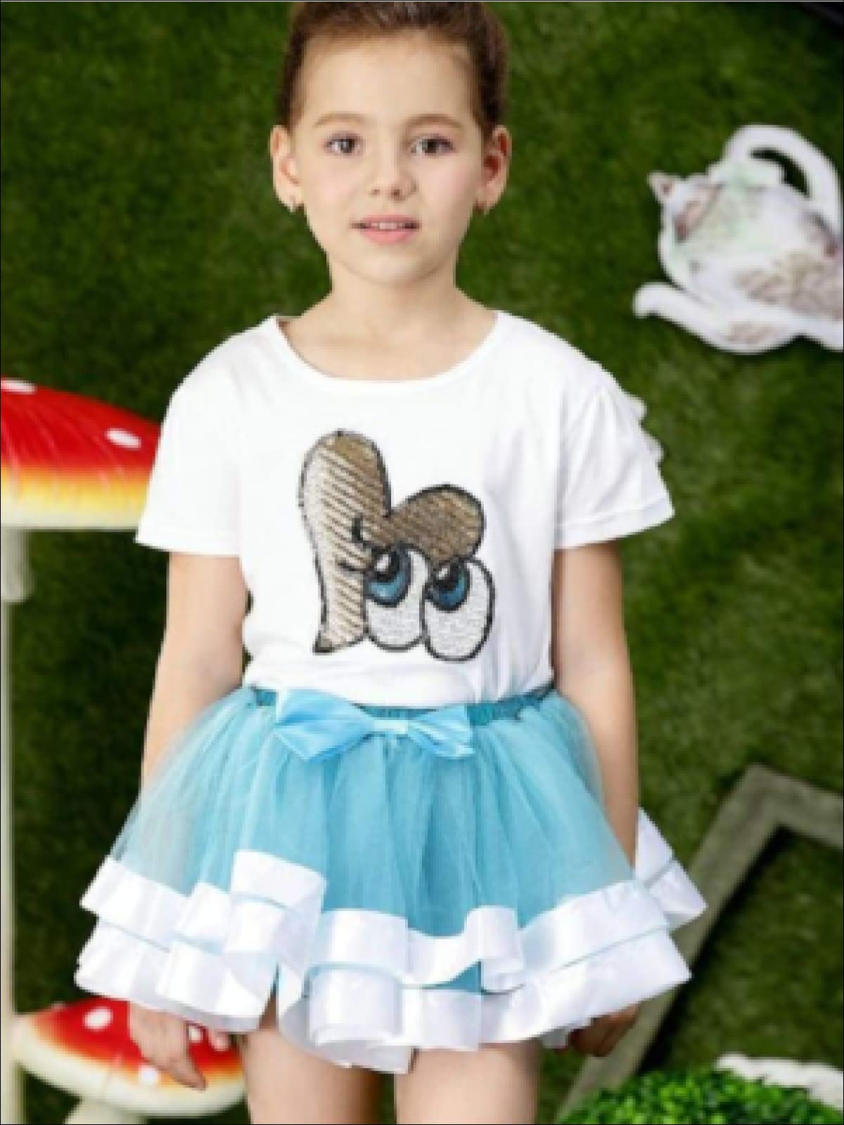 Girls Summer Clothes | White Sequin Tee & Tulle Tutu Skirt Set