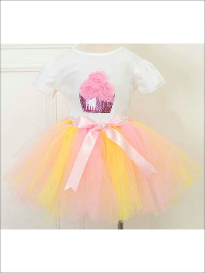 Girls Summer Clothes | White Sequin Tee & Tulle Tutu Skirt Set