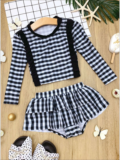 Kids Swimsuits | Girls Plaid Rash Guard Skirted Two Piece Swimsuit