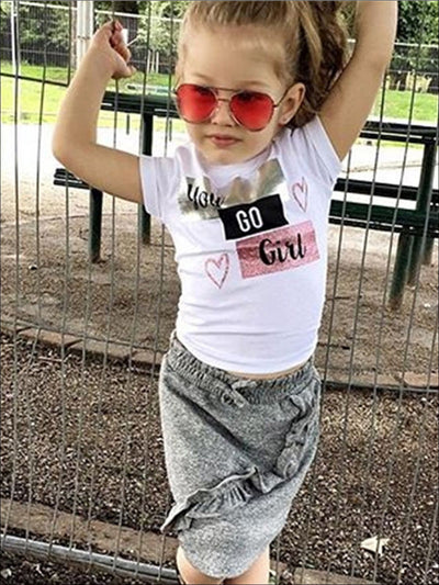 Toddler Spring Outfits | Girls You Go Girl Top & Ruffle Wrap Skirt Set