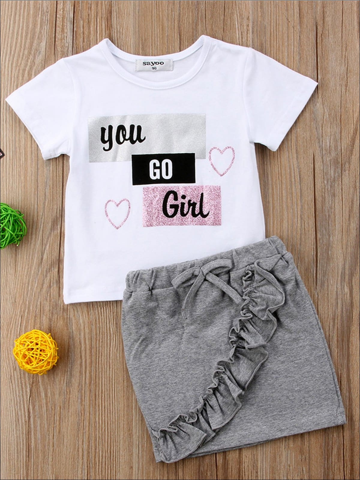 Toddler Spring Outfits | Girls You Go Girl Top & Ruffle Wrap Skirt Set
