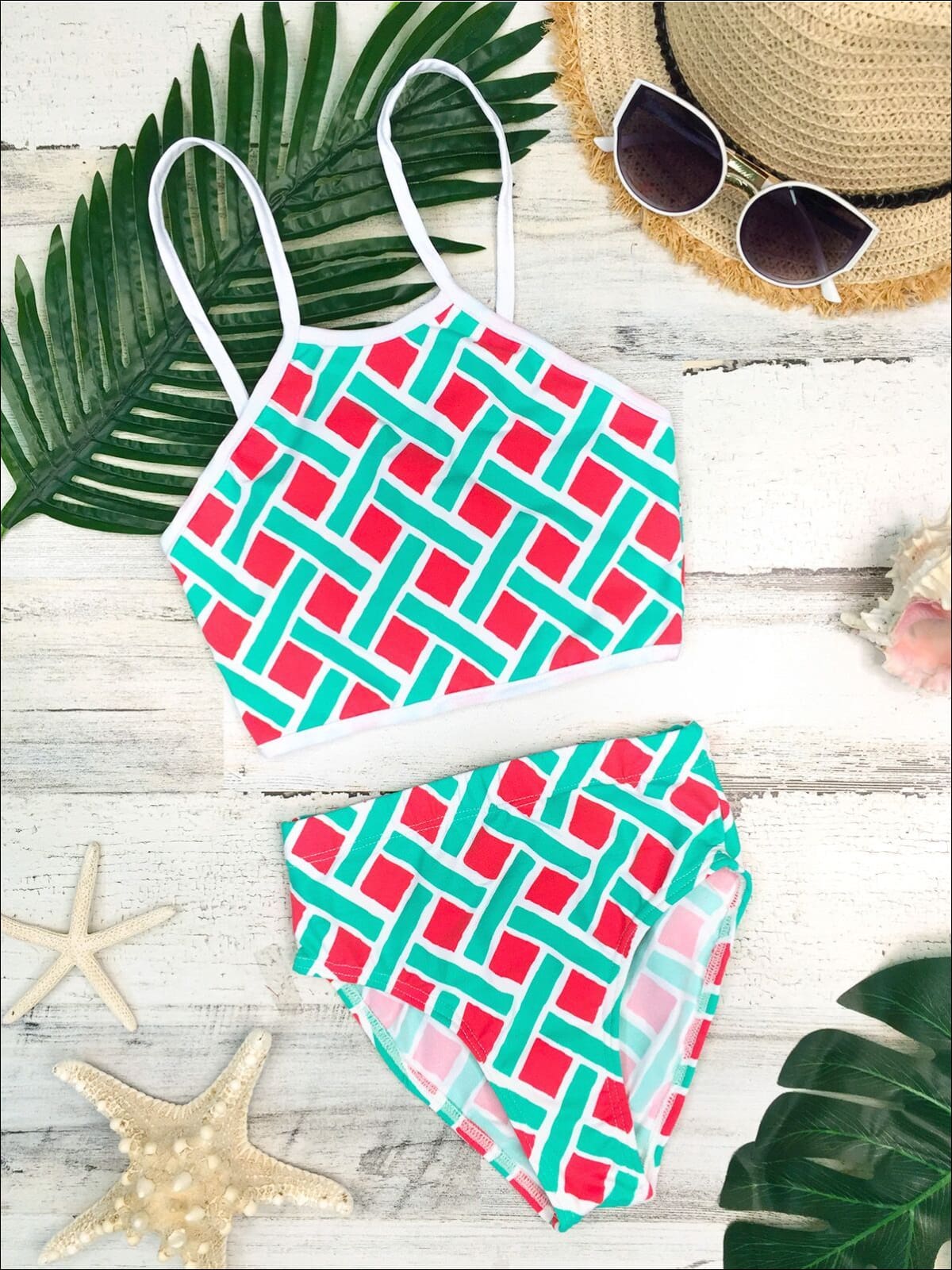 Kids Swimsuits | Little Girls Halter High Waist Two Piece Swimsuit