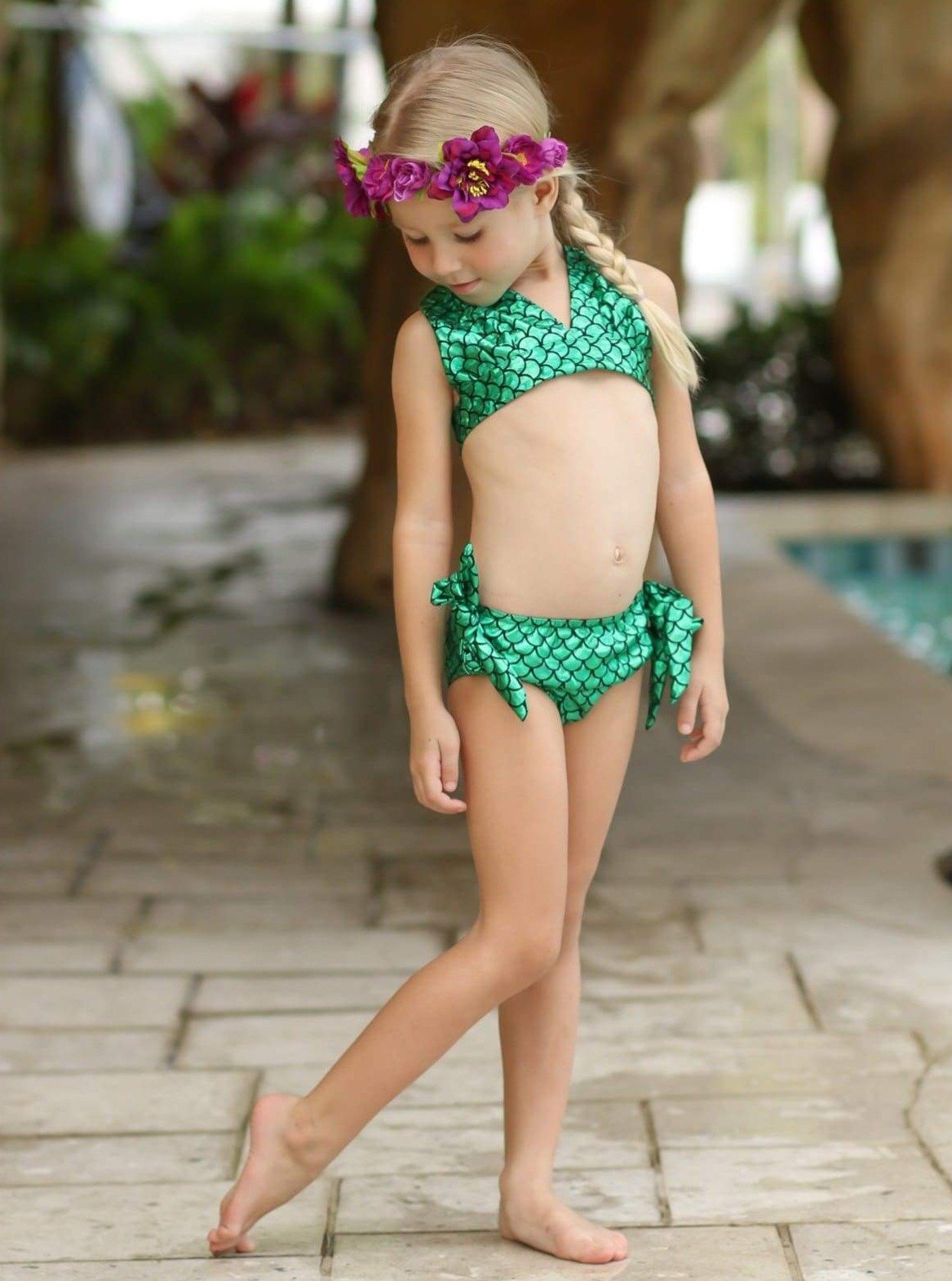 Toddlers Mermaid Swimsuit | Metallic Three Piece Mermaid Tail Swimsuit