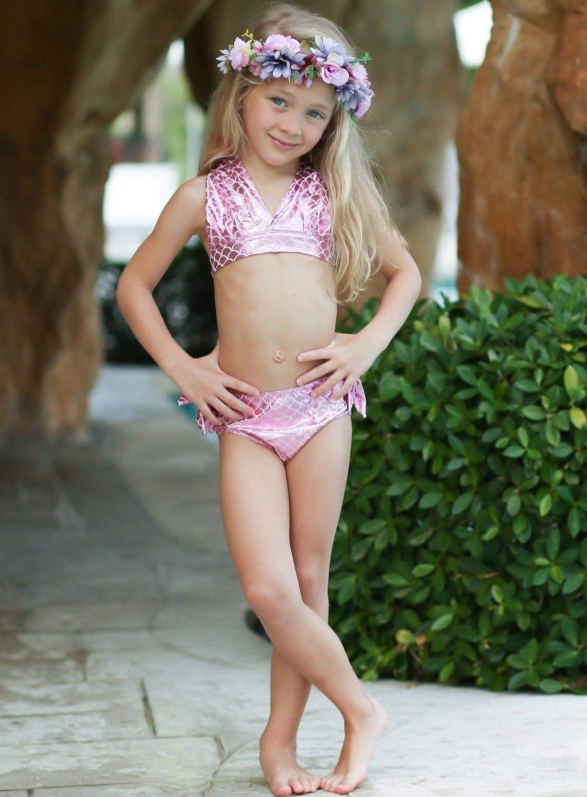 Toddlers Mermaid Swimsuit | Metallic Three Piece Mermaid Tail Swimsuit