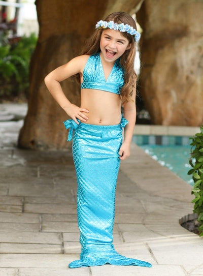 Toddlers Mermaid Swimsuit | Metallic Three Piece Mermaid Tail Swimsuit