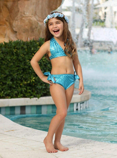 Toddlers Mermaid Swimsuit | Metallic Three Piece Mermaid Tail Swimsuit
