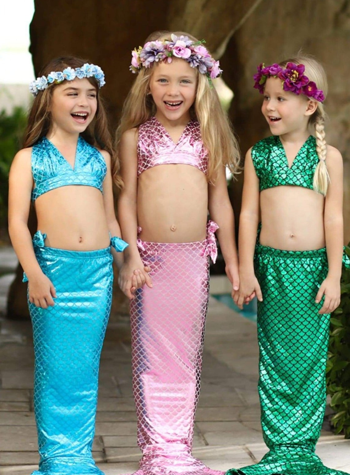 Toddlers Mermaid Swimsuit | Metallic Three Piece Mermaid Tail Swimsuit