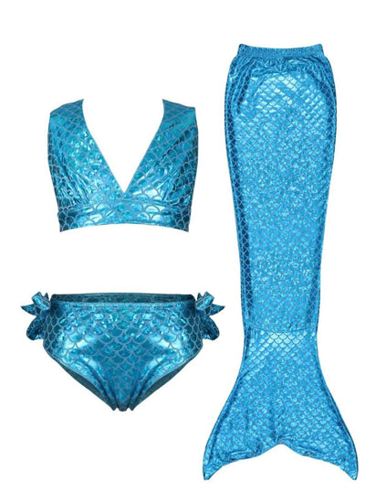 Toddlers Mermaid Swimsuit | Metallic Three Piece Mermaid Tail Swimsuit