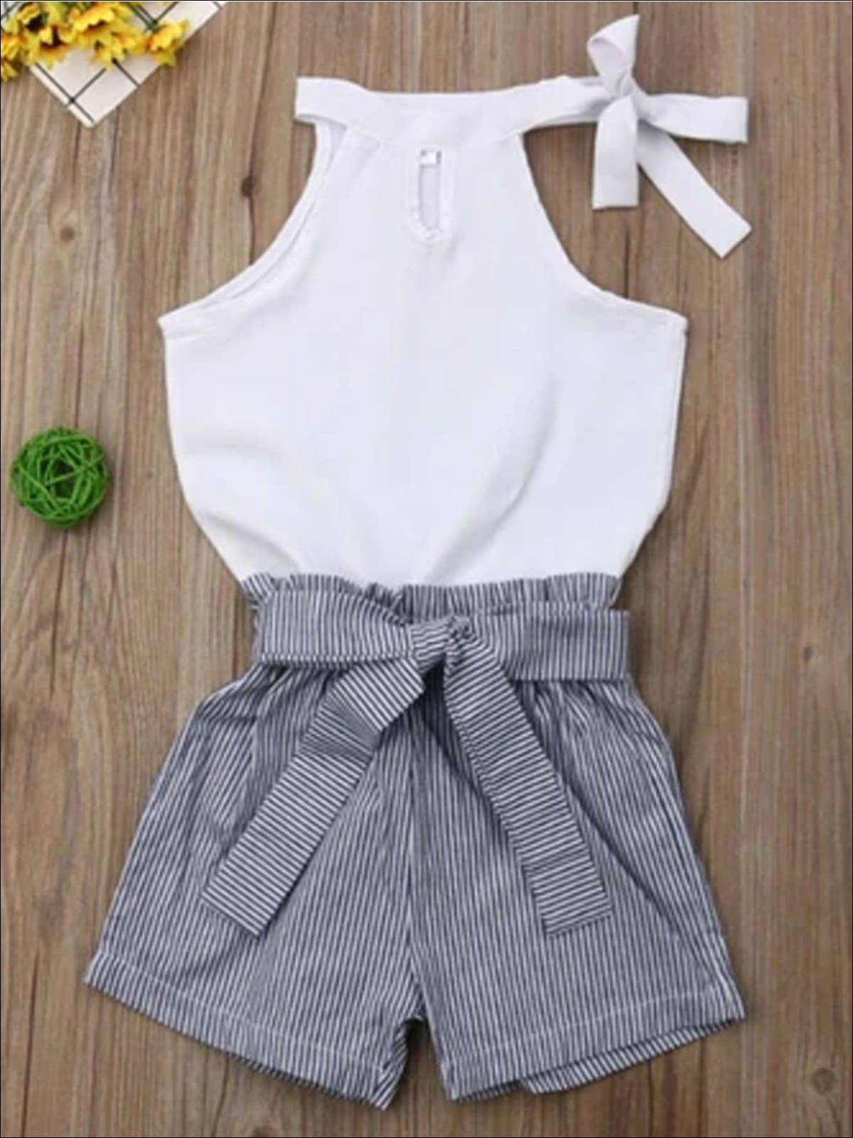 Spring Clothes For Girls |White Halter Top & Paperbag Waist Shorts Set