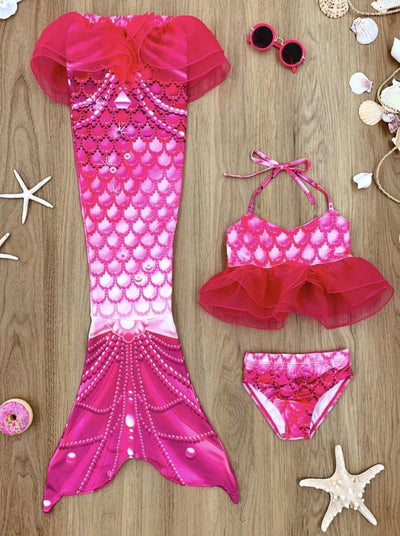 Kids Mermaid Swimsuit | Little Girls Three Piece Mermaid Tail Set 