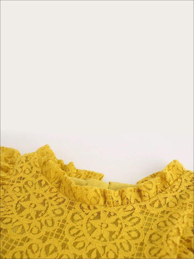 Girls Lace Flutter Sleeve Pom Pom Dress - Girls Spring Casual Dress