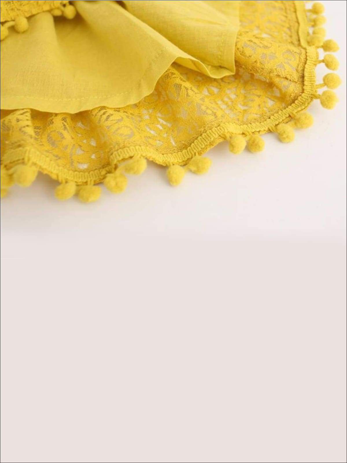Girls Lace Flutter Sleeve Pom Pom Dress - Girls Spring Casual Dress