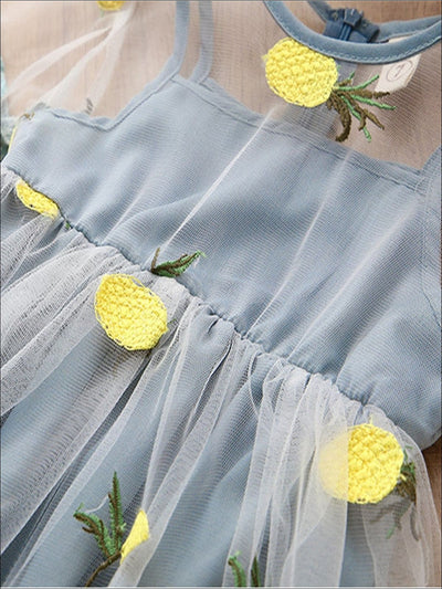 Girls Spring Dresses | Lace Trim Pineapple Embroidered Tulle Dress