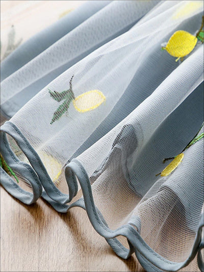 Girls Spring Dresses | Lace Trim Pineapple Embroidered Tulle Dress