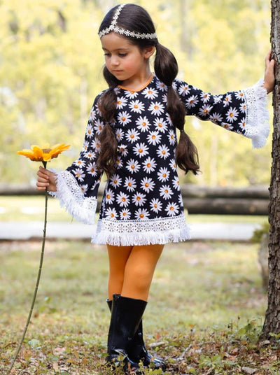 Girls Long Sleeve Crochet Trimmed Tunic & Matching Leggings Set - Girls Fall Casual Set