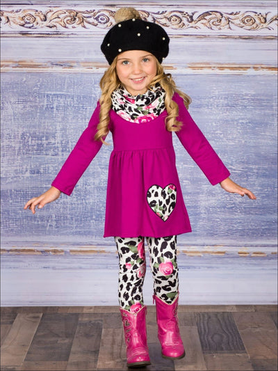 Valentine's Outfits | Leopard Floral Heart Tunic, Scarf & Legging Set