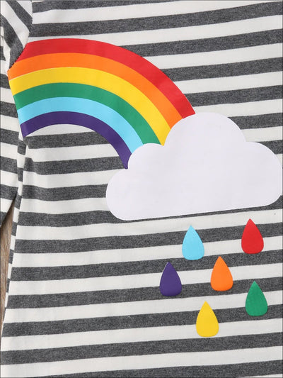 Girls Long Sleeve Twinning Striped Rainbow Dress - Girls Fall Casual Dress