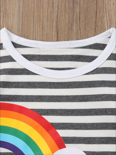 Girls Long Sleeve Twinning Striped Rainbow Dress - Girls Fall Casual Dress