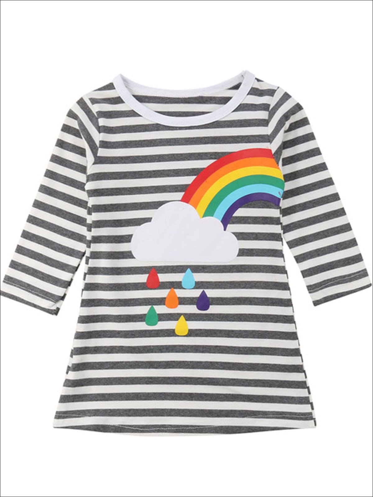 Girls Long Sleeve Twinning Striped Rainbow Dress - Left Rainbow / 2T - Girls Fall Casual Dress