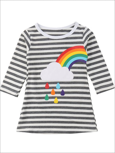Girls Long Sleeve Twinning Striped Rainbow Dress - Left Rainbow / 2T - Girls Fall Casual Dress