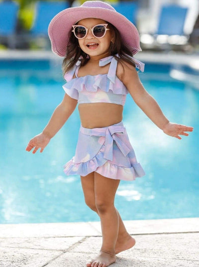 Toddlers Mermaid Swimsuits | Tie-Dye Wrap Skirt Two Piece Swimsuit