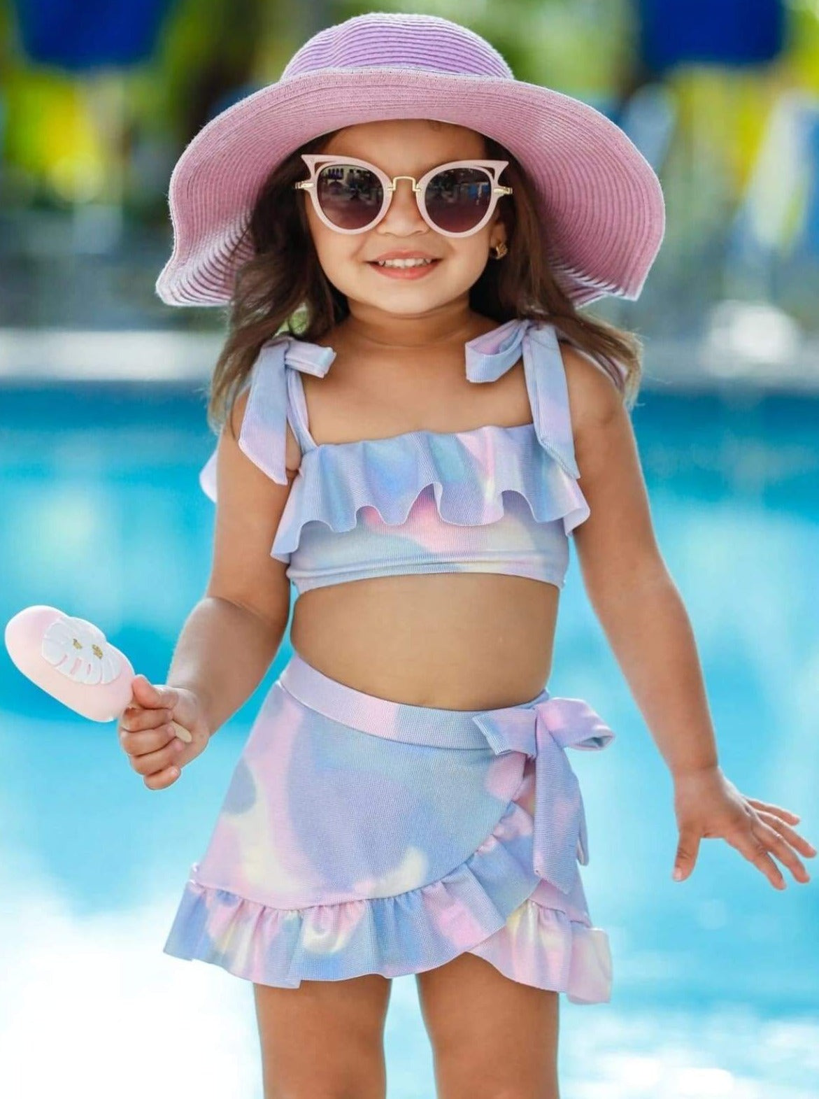Toddlers Mermaid Swimsuits | Tie-Dye Wrap Skirt Two Piece Swimsuit