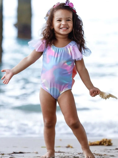 Little Girls Swimwear | Toddler Metallic Rainbow One Piece Swimsuit