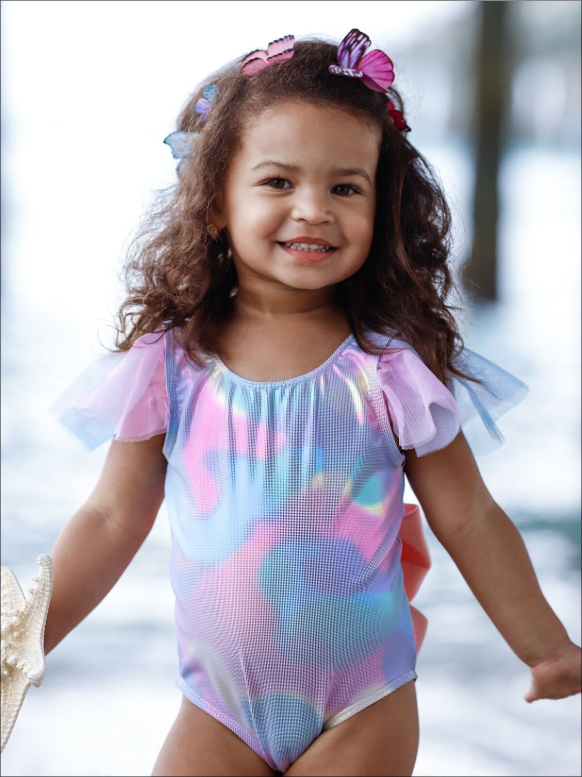 Little Girls Swimwear | Toddler Metallic Rainbow One Piece Swimsuit