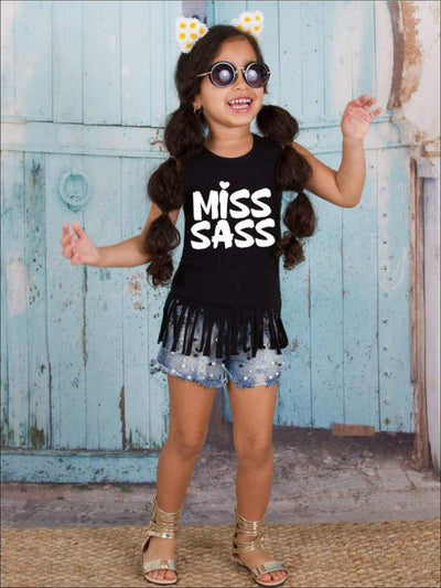 Cute Toddler Spring Top | Girls Miss Sass Graphic Fringe Tank Top