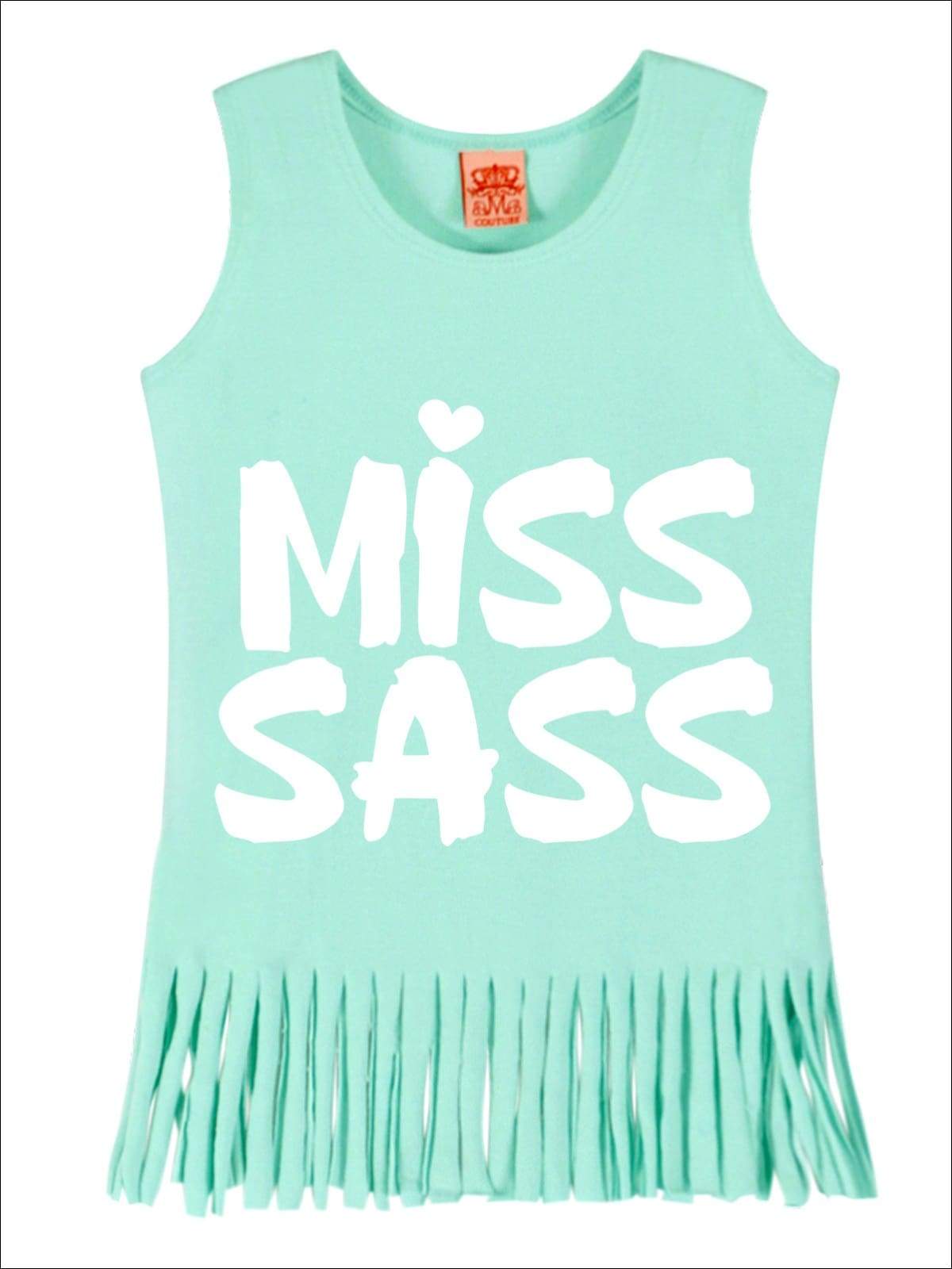 Cute Toddler Spring Top | Girls Miss Sass Graphic Fringe Tank Top