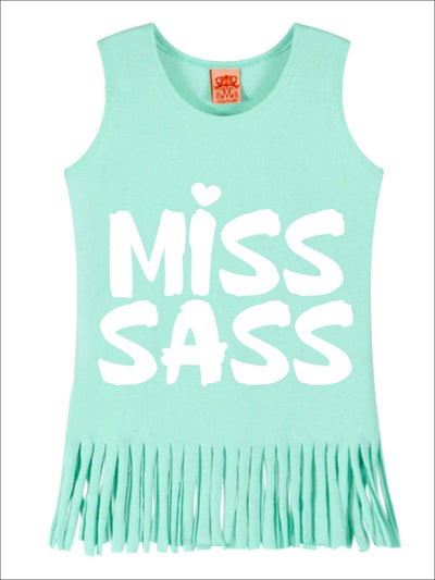 Cute Toddler Spring Top | Girls Miss Sass Graphic Fringe Tank Top