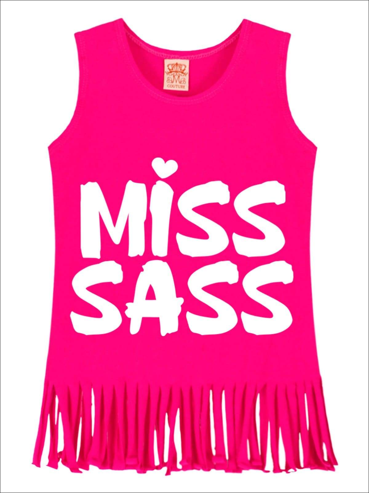 Cute Toddler Spring Top | Girls Miss Sass Graphic Fringe Tank Top