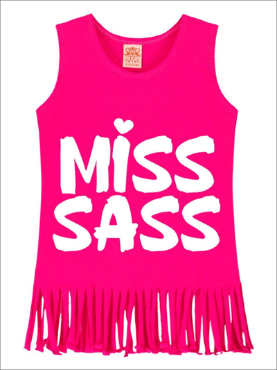 Cute Toddler Spring Top | Girls Miss Sass Graphic Fringe Tank Top