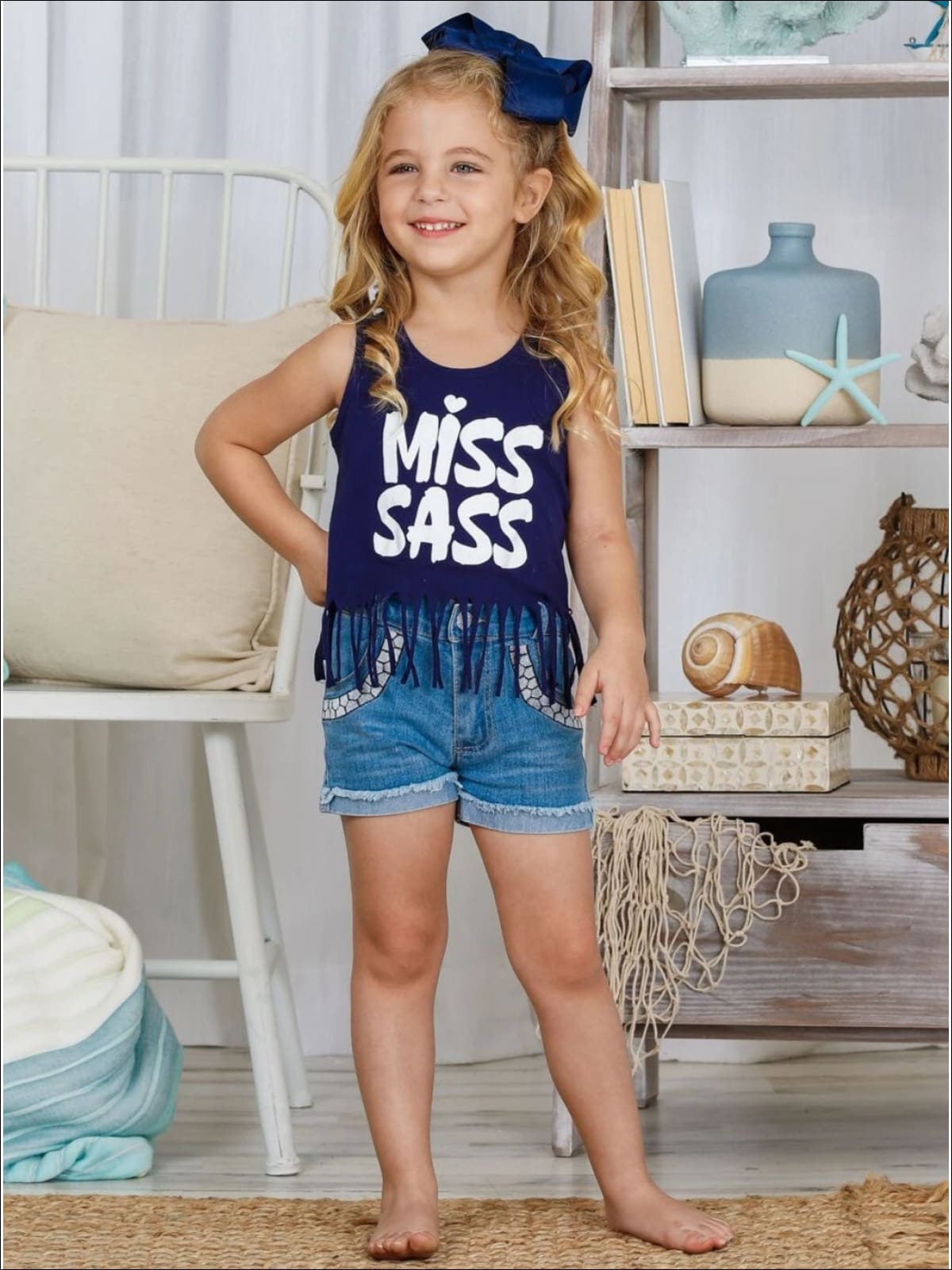 Cute Toddler Spring Top | Girls Miss Sass Graphic Fringe Tank Top