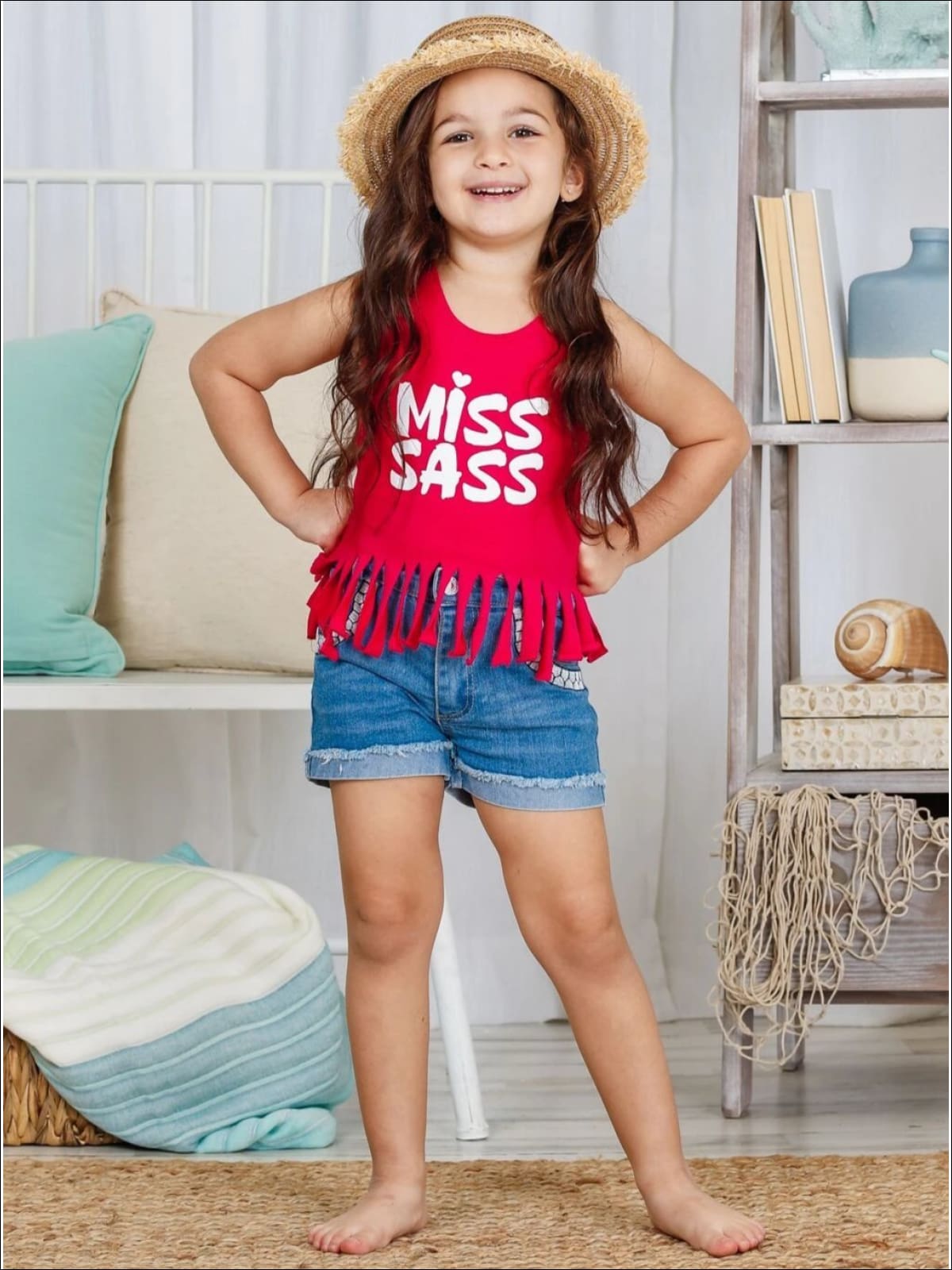 Cute Toddler Spring Top | Girls Miss Sass Graphic Fringe Tank Top
