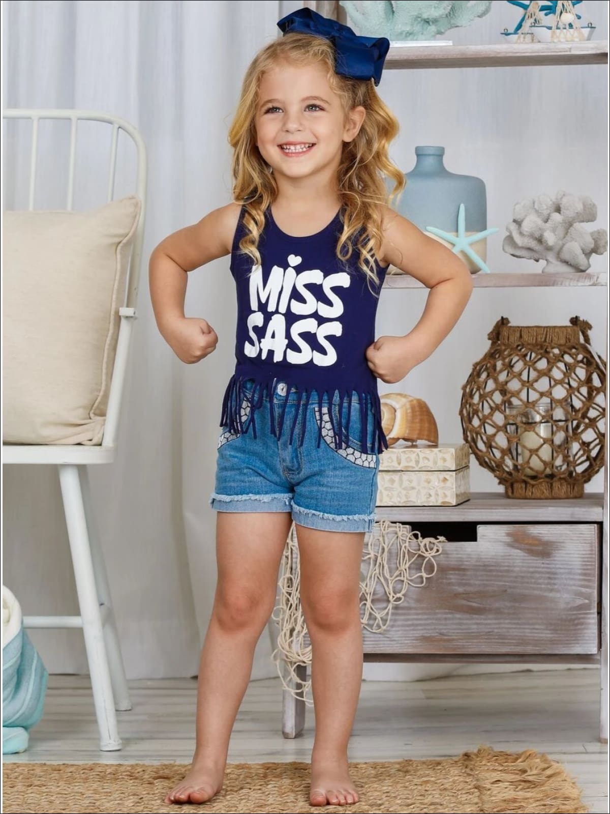 Cute Toddler Spring Top | Girls Miss Sass Graphic Fringe Tank Top