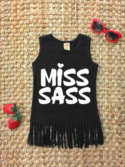 Cute Toddler Spring Top | Girls Miss Sass Graphic Fringe Tank Top