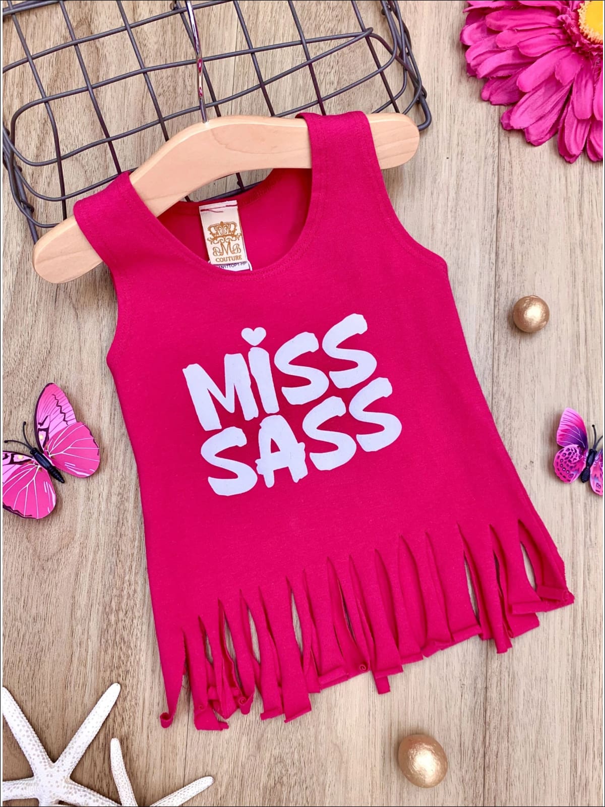 Cute Toddler Spring Top | Girls Miss Sass Graphic Fringe Tank Top