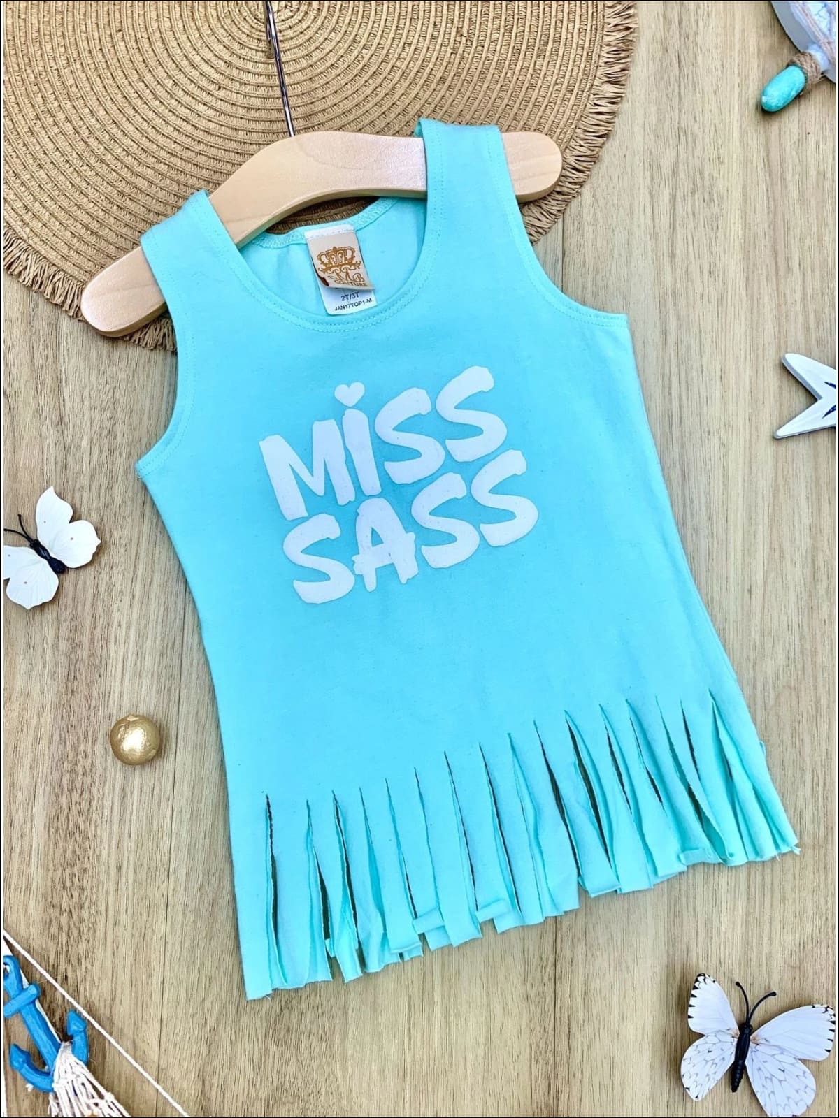 Cute Toddler Spring Top | Girls Miss Sass Graphic Fringe Tank Top