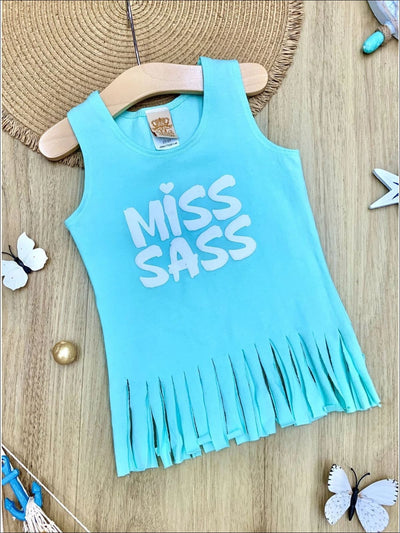Cute Toddler Spring Top | Girls Miss Sass Graphic Fringe Tank Top