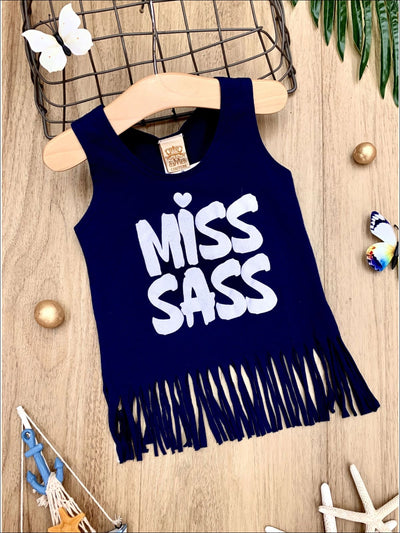 Cute Toddler Spring Top | Girls Miss Sass Graphic Fringe Tank Top
