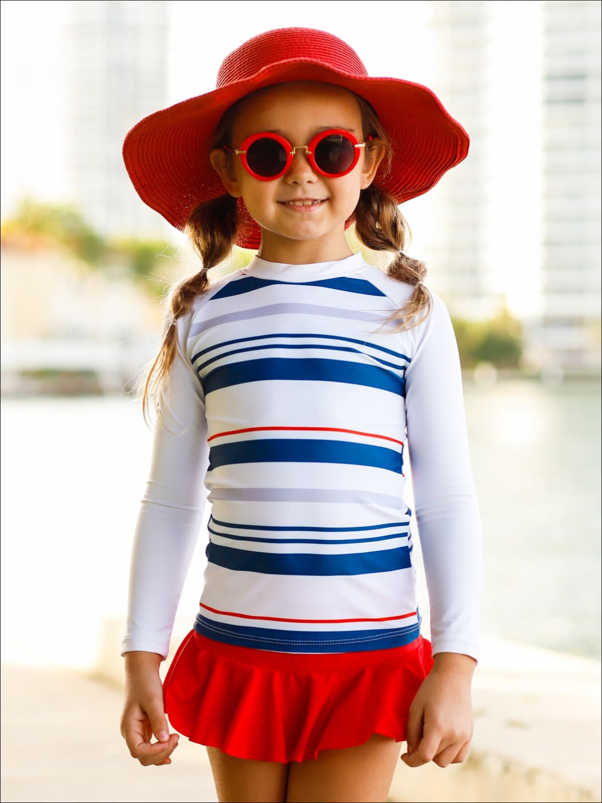 Little Girls Swimwear | Toddler Two Piece Striped Rash Guard Swimsuit
