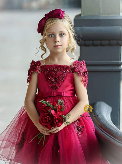 Girls Christmas Dresses | Off Shoulder Lace Applique Holiday Dress